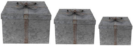 Clayre & Eef Opbergdoos 24x24x18 cm Grijs Metaal Vierkant Opbergbox