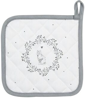 Clayre & Eef Pannenlap 20x20 cm Wit Grijs Katoen Kat Wit