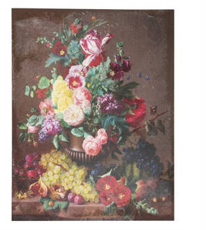 Clayre & Eef Schilderij 60x80 cm Bruin Rood Canvas Rechthoek Bloemen