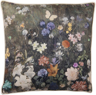 Clayre & Eef Sierkussen 45x45 cm Groen Synthetisch Vierkant Bloemen