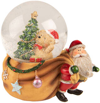 Clayre & Eef Sneeuwbol Kerstman 14x10x14 cm Bruin Rood Kunststof Glas