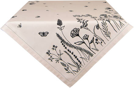 Clayre & Eef Tafelkleed 100x100 cm Beige Zwart Katoen Bloemen