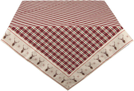 Clayre & Eef Tafelkleed 100x100 cm Rood Beige Katoen Vierkant Ruit