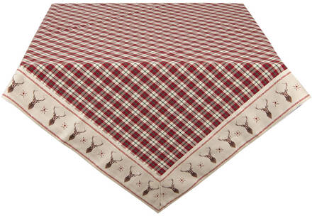 Clayre & Eef Tafelkleed 130x180 cm Rood Beige Katoen Rechthoek Ruit