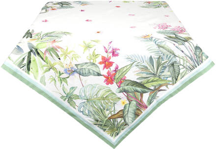 Clayre & Eef Tafelkleed 150x250 cm Wit Rood Katoen Rechthoek Jungle