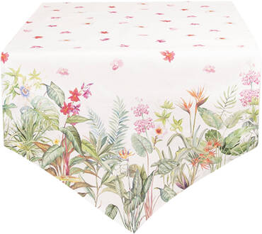 Clayre & Eef Tafelloper 50*160 Cm - Meerkleurig - 100% Katoen - Bloemen - Jub65 Multikleur