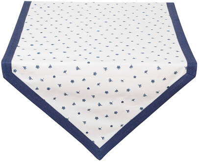 Clayre & Eef Tafelloper 50x160 - Wit, Blauw - Katoen, 100% Katoen