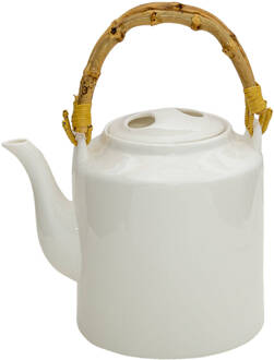 Clayre & Eef Theepot 1500 ml Wit Porselein Rond Theekan Cadeau voor