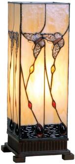 Clayre & Eef Tiffany Tafellamp 18x18x45 cm Beige Bruin Glas Rechthoek