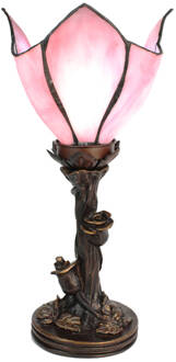 Clayre & Eef Tiffany Tafellamp 32 cm Roze Glas Tiffany Bureaulamp