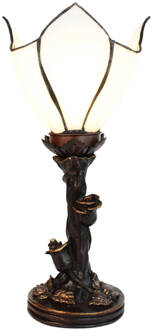 Clayre & Eef Tiffany Tafellamp 32 cm Wit Bruin Glas Tiffany Bureaulamp