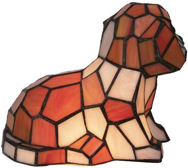 Clayre & Eef Tiffany Tafellamp Hond 25x17 cm Beige Glas Tiffany