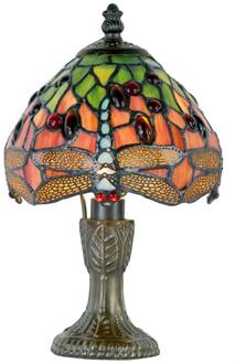 Clayre & Eef Tiffany Tafellamp Ø 16x25 cm Groen Bruin Glas Libelle