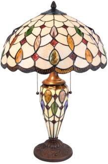 Clayre & Eef Tiffany Tafellamp Ø 40x60 cm Beige Bruin Glas Halfrond