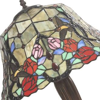 Clayre & Eef Tiffany Tafellamp Ø 41x57 cm Beige Rood Glas Bloemen