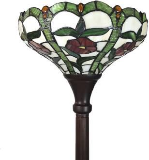 Clayre & Eef Tiffany Vloerlamp Ø 31x186 cm Beige Groen Glas Staande