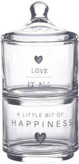 Clayre & Eef Voorraadpot Deksel Ø 10x21 cm Glas Rond Hart Love it all Transparant