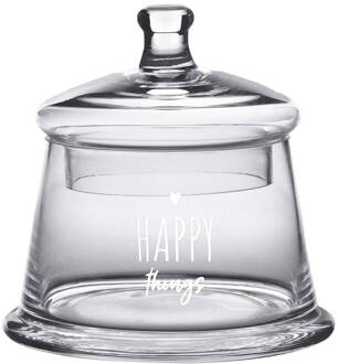 Clayre & Eef Voorraadpot Deksel Ø 12x13 cm Glas Rond Hart Happy Transparant