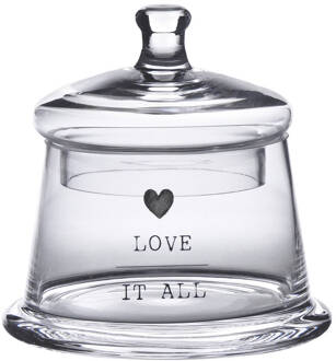 Clayre & Eef Voorraadpot Deksel Ø 12x13 cm Glas Rond Hart Love it all Transparant