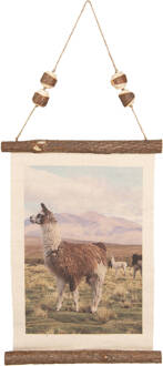 Clayre & Eef Wandkaart - 39*28 Cm - Bruin - Linnen - Rechthoekig - Lama - Clayre & Eef - 6wk0026