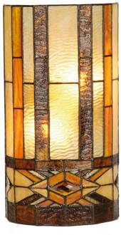 Clayre & Eef Wandlamp Tiffany 20x11x36 cm Beige Bruin Metaal Glas