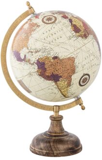 Clayre & Eef Wereldbol 22x20x33 cm Beige Bruin Hout Ijzer Rond Globe