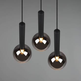 Clayton hanglamp, 3-lamps matzwart, rookgrijs