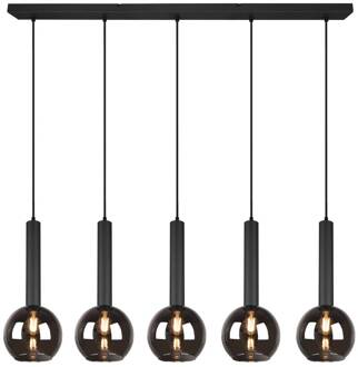 Clayton hanglamp, 5-lamps uitvoering matzwart, rookgrijs