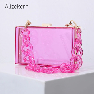 Clear Acrylic box Handbags Women 2020 Transparent Color Small Square Crossbody Bag Female Acrylic Chain Evening Bag Wholesale
