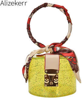 Clear Acrylic Round Handle Handbag Women Scarves Transparent Travel Shoulder Crossbody Jelly Bag For Women Mini Clear Box Purse