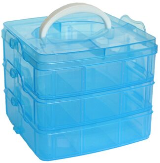 Clear Plastic Craft Kralen Sieraden Organizer Tool Box Case Drie-Layer Verwisselbare Plastic Opbergdoos Case # T1P blauw