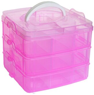 Clear Plastic Craft Kralen Sieraden Organizer Tool Box Case Drie-Layer Verwisselbare Plastic Opbergdoos Case # T1P heet roze