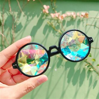 Clear Ronde Bril Caleidoscoop Eyewears Kristal Lens Party Rave Zonnebril Vrouwelijke Mannen Bril Party Queen zwart