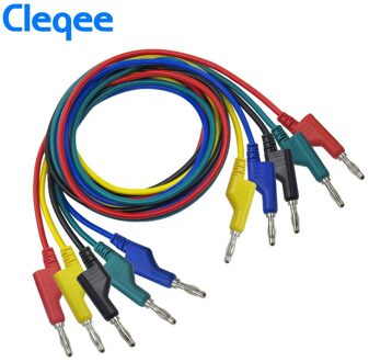 Cleqee P1036 1Set 5Pcs 1M 4Mm Banana Banana Plug Test Kabel Lood Voor Multimeter 5 kleuren