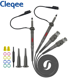Cleqee P6100 2pcs 100MHz BNC Oscilloscope Probe Kit DC-100MHz Alligator Clip Test Probe for Tektronix HP X1/X10