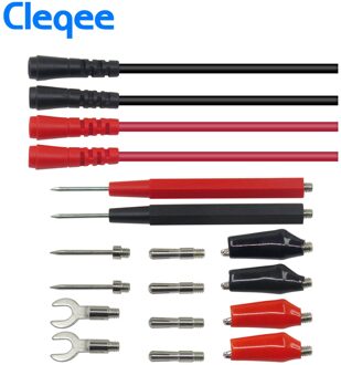 Cleqee Test Leads Kit Vervangbare Test Draden Probes Voor Digitale Multimeter 4Mm Banaan Plug Krokodil Clips U Type Probe