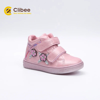 CLIBEE Girl Toddler Casual Ankle Boots Kids Flat Sneaker Boots Children Fashion Flower Decoration Walk Boot with Hook-Loop 21-26