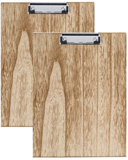 Clipboard/klembord/memobord voor documenten - 2x - lichtbruin - A4 formaat - hout