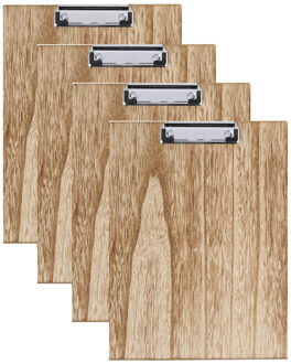 Clipboard/klembord/memobord voor documenten - 4x - lichtbruin - A4 formaat - hout