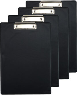 Clipboard/klembord/memobord voor documenten - 4x - zwart - A4 formaat - kunststof