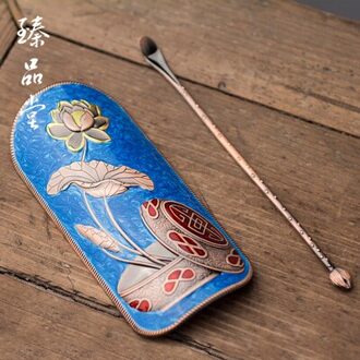 Cloisonne is legering thee accessoires met thee schop THEELEPEL eenvoudige creatieve Chinese kung fu thee thee ceremonie Blauw