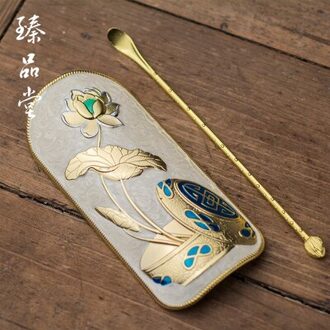 Cloisonne is legering thee accessoires met thee schop THEELEPEL eenvoudige creatieve Chinese kung fu thee thee ceremonie Licht Geel