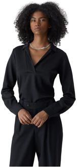 CLOSED Italiaanse Jersey Lange Mouw Polo Shirt Closed , Black , Dames - XS