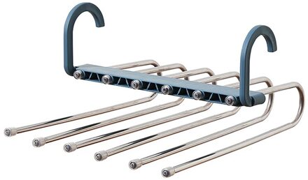 Closet Organizer Space Kleding Rack Magische Hanger Kleding Haak Mode 5 In 1 Broek Rack Planken Rvs Kleerhangers blauw
