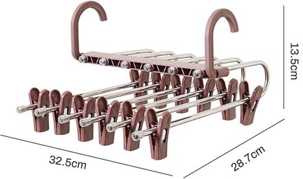 Closet Organizer Space Kleding Rack Magische Hanger Kleding Haak Mode 5 In 1 Broek Rack Planken Rvs Kleerhangers rood bruin met Clip