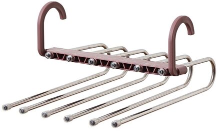Closet Organizer Space Kleding Rack Magische Hanger Kleding Haak Mode 5 In 1 Broek Rack Planken Rvs Kleerhangers rood bruin