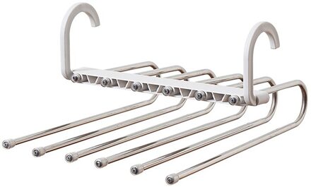Closet Organizer Space Kleding Rack Magische Hanger Kleding Haak Mode 5 In 1 Broek Rack Planken Rvs Kleerhangers wit