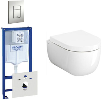 Clou Hammock Compact Toiletset - inbouwreservoir - wandtoilet - softclose - quickrelease - bedieningsplaat verticaal/horizontaal - mat chroom 0720002/0729205/sw106248/sw106250/ Wit