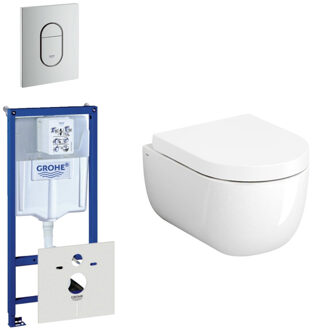 Clou Hammock Compact Toiletset - inbouwreservoir - wandtoilet - softclose - quickrelease - bedieningsplaat verticaal -mat chroom 0729205/0729241/sw106248/sw106250/ Wit