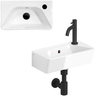Clou InBe Fonteinset - 40.5x22.5x11cm - met kraan - met waste - met sifon - wit keramiek - mat zwart IB/03.03095.21 Zwart mat